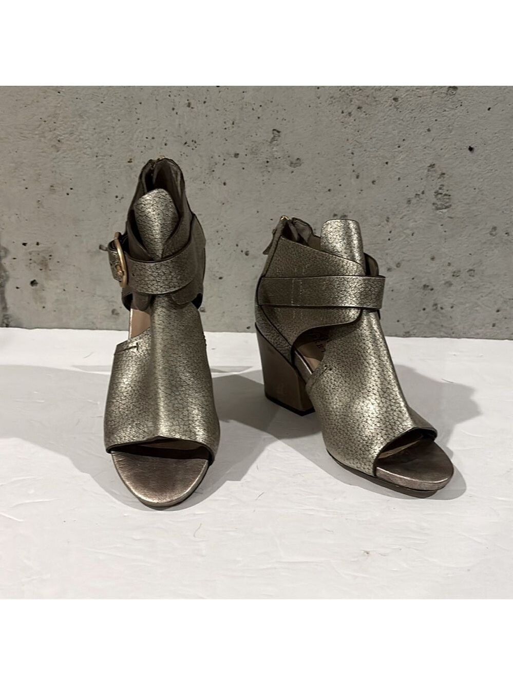 Naked Feet Soft Gold Lyra Leather Peep-Toe Bootie Size 8.5